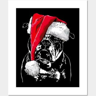 Funny Santa Old English Bulldog Merry Christmas dog Posters and Art